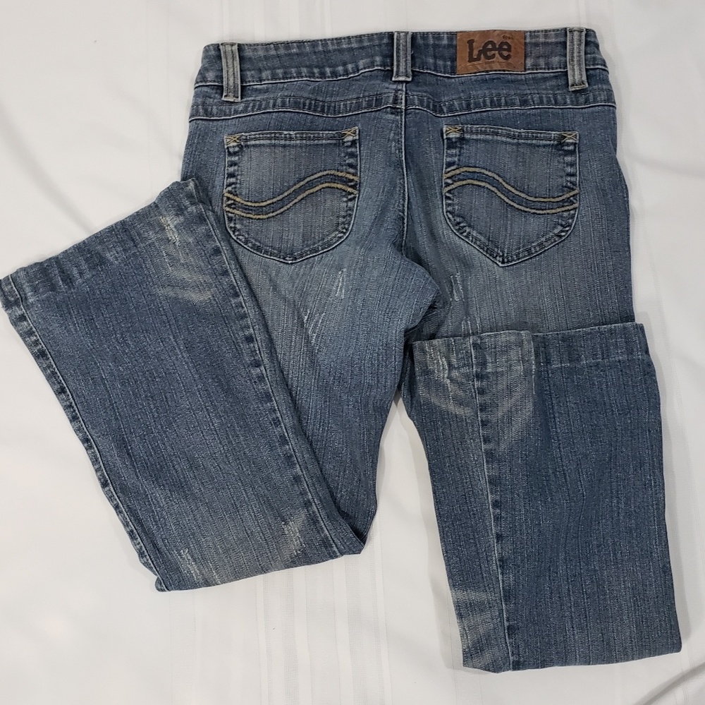 Lee Distressed Five Pockets Wide Leg Cotton Blue Jeans Size 13M